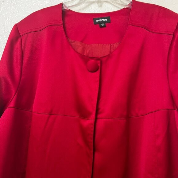 Avenue Elegant longline Red Satin Pleated Swing Jacket Coat Plus Size 26 - Picture 3 of 10